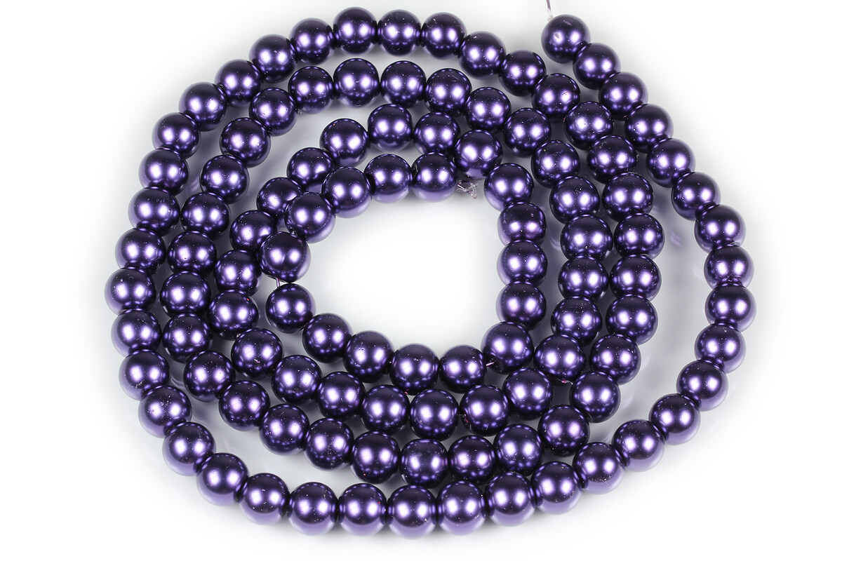 Sirag perle de sticla lucioase, sfere 8mm - mov inchis (aprox. 105 buc.)