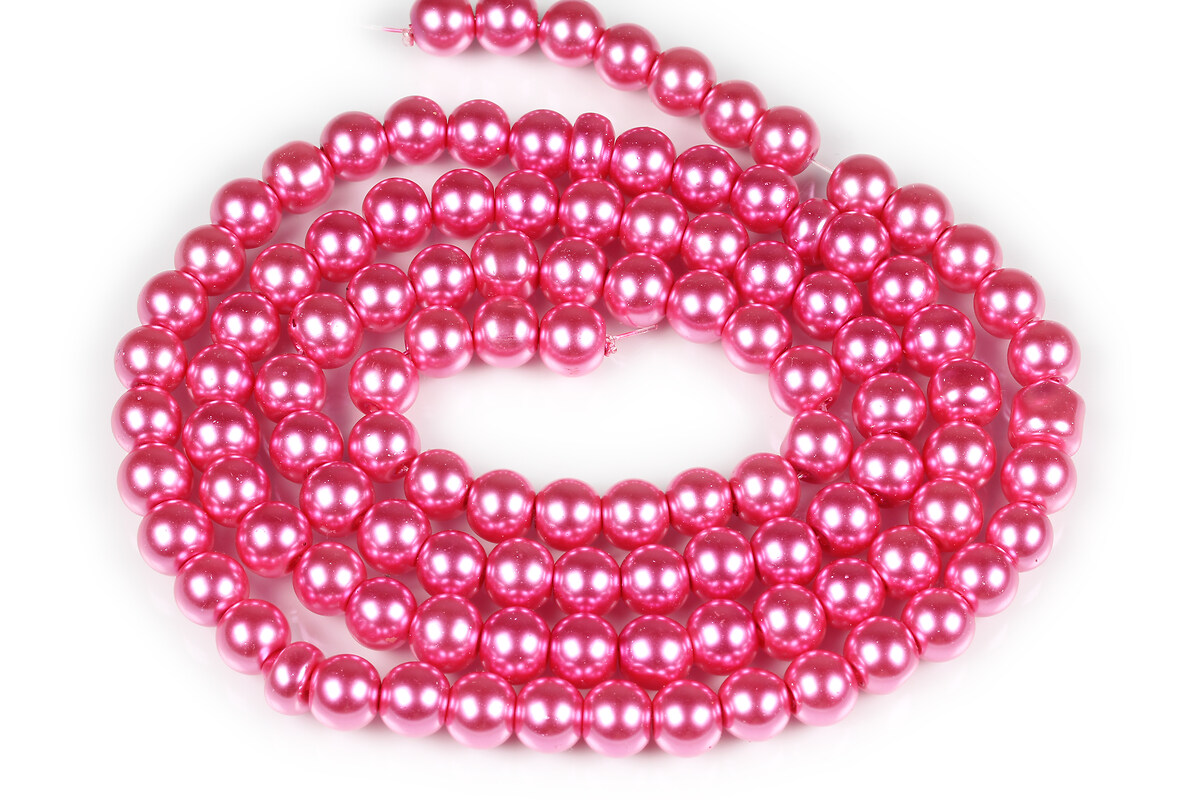 Sirag perle de sticla lucioase, sfere 8mm - roz fucsia (aprox. 105 buc.)
