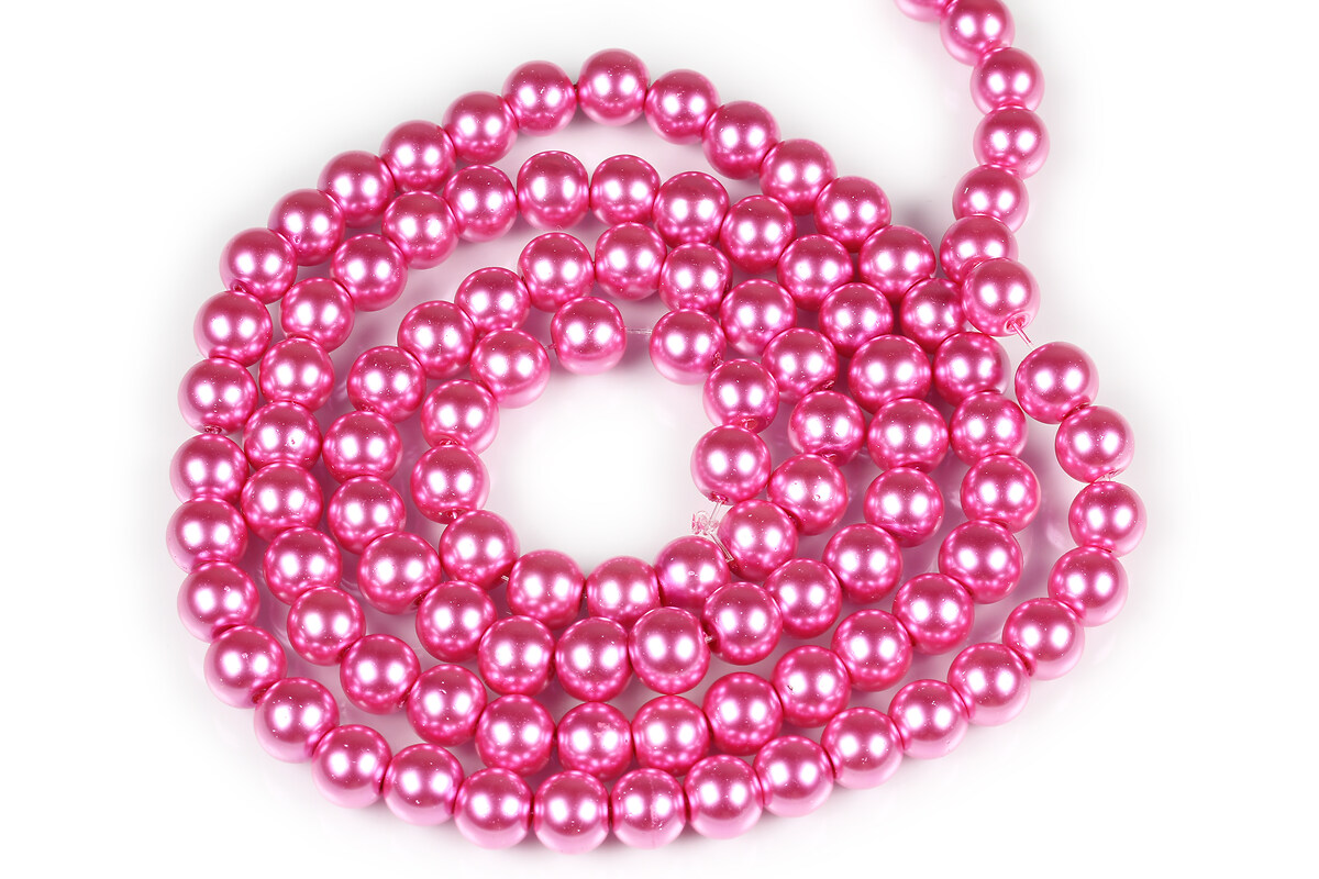 Sirag perle de sticla lucioase, sfere 8mm - roz aprins (aprox. 105 buc.)
