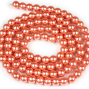 Sirag perle de sticla lucioase, sfere 8mm - portocaliu (aprox. 105 buc.)
