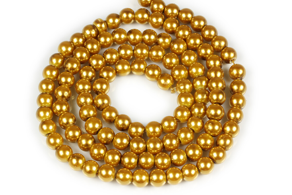 Sirag perle de sticla lucioase, sfere 8mm - auriu inchis (aprox. 105 buc.)