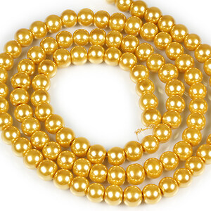 Sirag perle de sticla lucioase, sfere 8mm - auriu (aprox. 105 buc.)