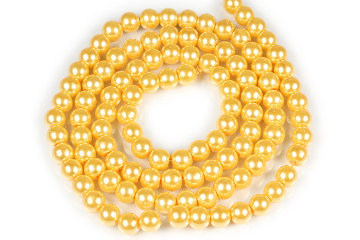 Sirag perle de sticla lucioase, sfere 8mm - galben auriu (aprox. 105 buc.)