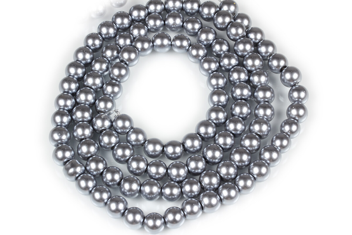 Sirag perle de sticla lucioase, sfere 8mm - gri argintiu inchis (aprox. 105 buc.)