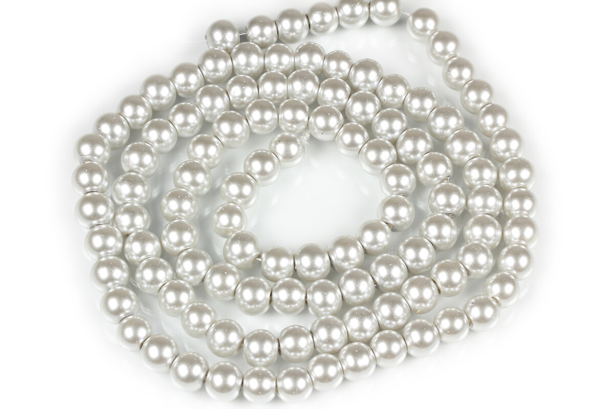 Sirag perle de sticla lucioase, sfere 8mm - gri deschis (aprox. 105 buc.)