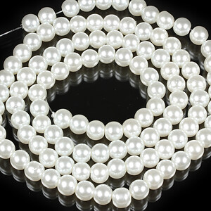 Sirag perle de sticla lucioase, sfere 8mm - alb (aprox. 105 buc.)