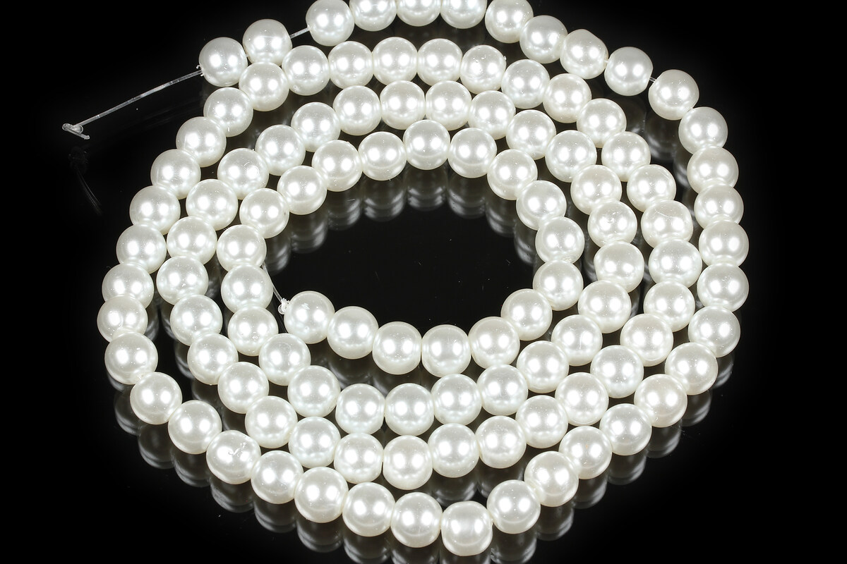 Sirag perle de sticla lucioase, sfere 8mm - alb (aprox. 105 buc.)