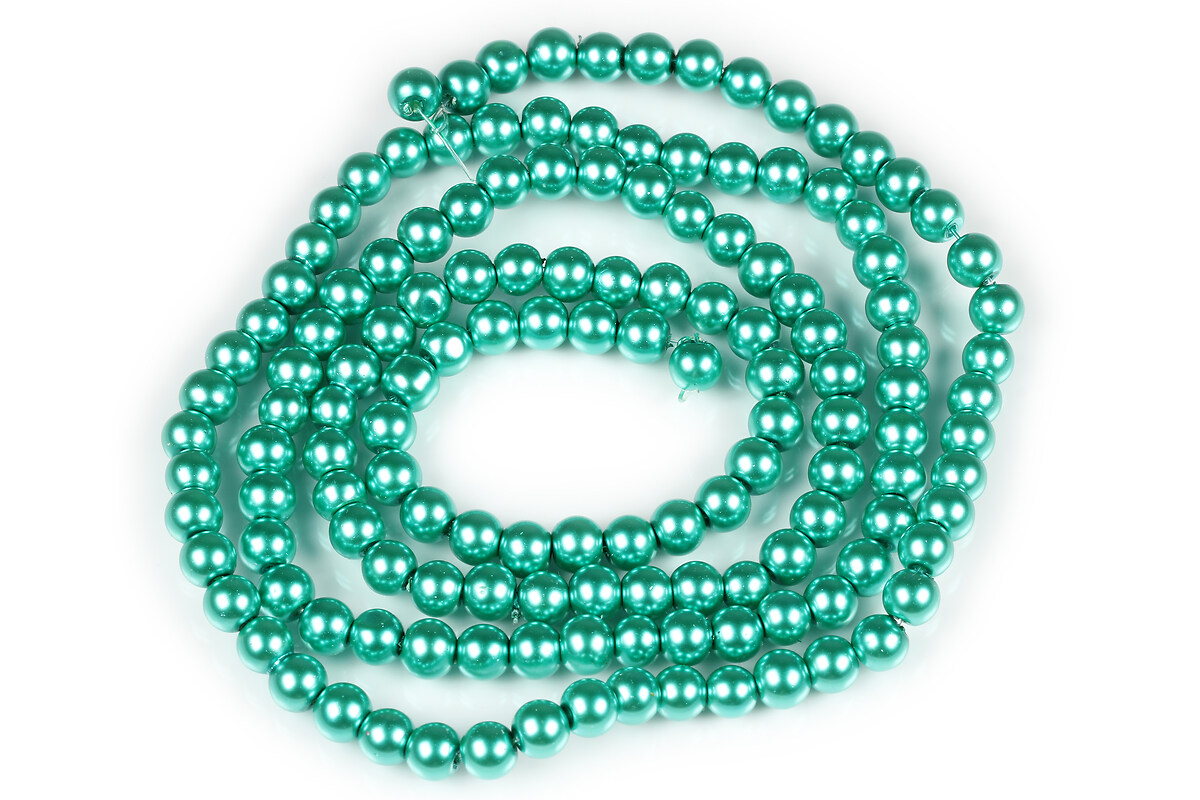 Sirag perle de sticla lucioase, sfere 6mm - turcoaz (aprox. 145 buc.)