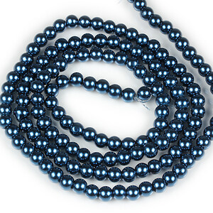 Sirag perle de sticla lucioase, sfere 6mm - albastru inchis (aprox. 145 buc.)
