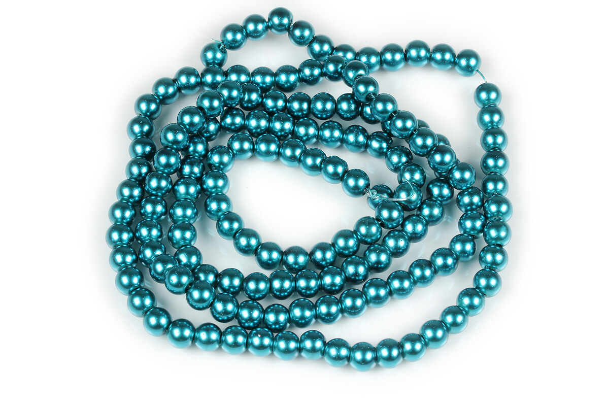 Sirag perle de sticla lucioase, sfere 6mm - albastru cadet (aprox. 145 buc.)