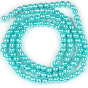Sirag perle de sticla lucioase, sfere 6mm - albastru cyan (aprox. 145 buc.)