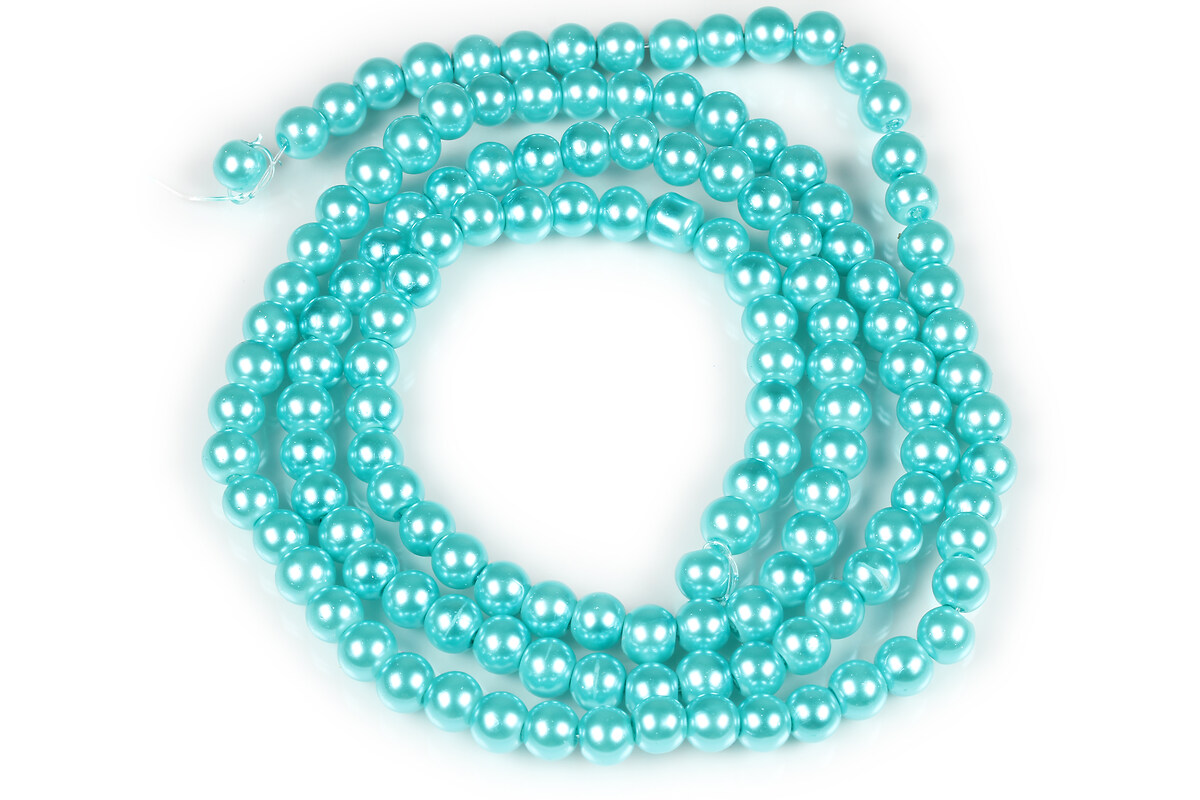 Sirag perle de sticla lucioase, sfere 6mm - albastru cyan (aprox. 145 buc.)