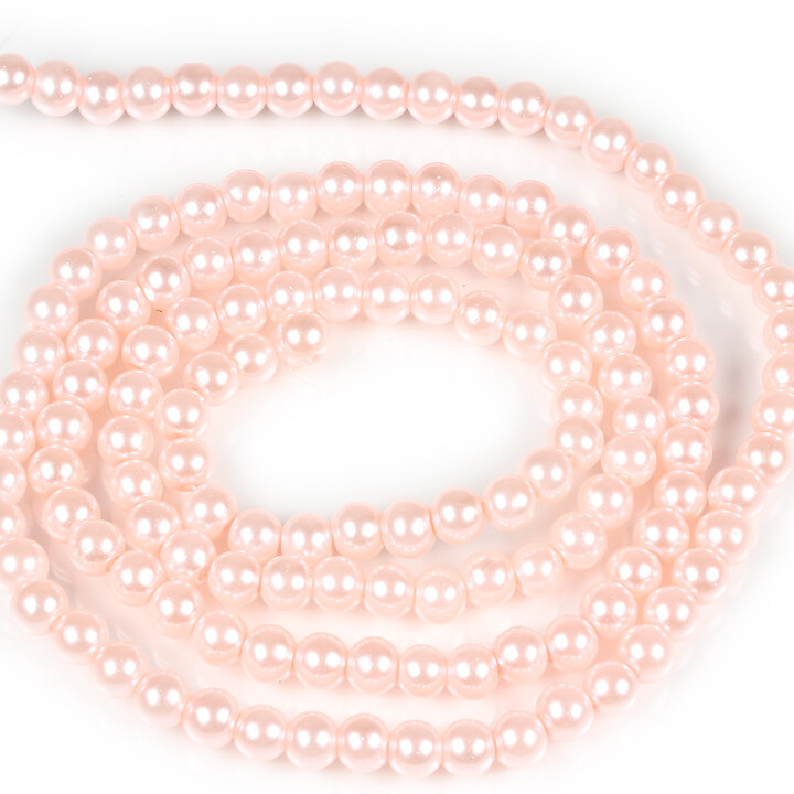 Sirag perle de sticla lucioase, sfere 6mm - roz pal (aprox. 145 buc.)
