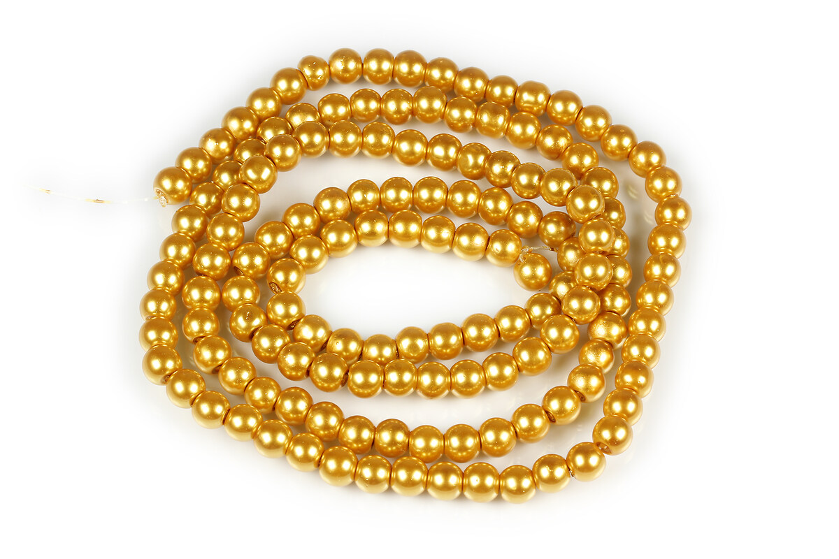 Sirag perle de sticla lucioase, sfere 6mm - auriu (aprox. 145 buc.)