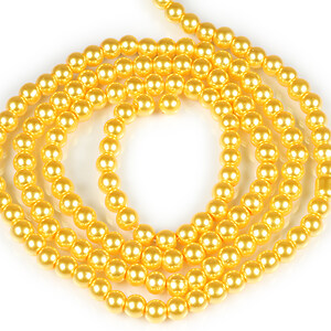 Sirag perle de sticla lucioase, sfere 6mm - galben auriu (aprox. 145 buc.)