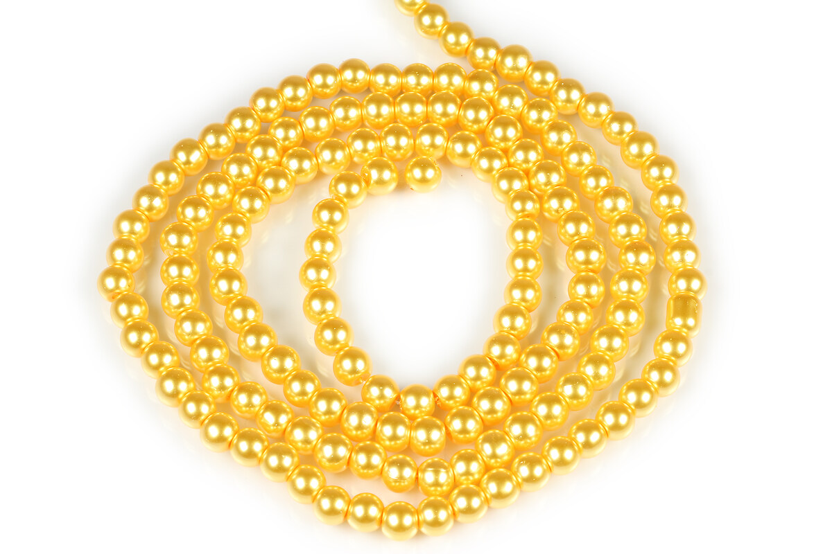 Sirag perle de sticla lucioase, sfere 6mm - galben auriu (aprox. 145 buc.)