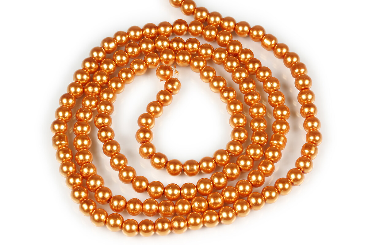 Sirag perle de sticla lucioase, sfere 6mm - portocaliu (aprox. 145 buc.)