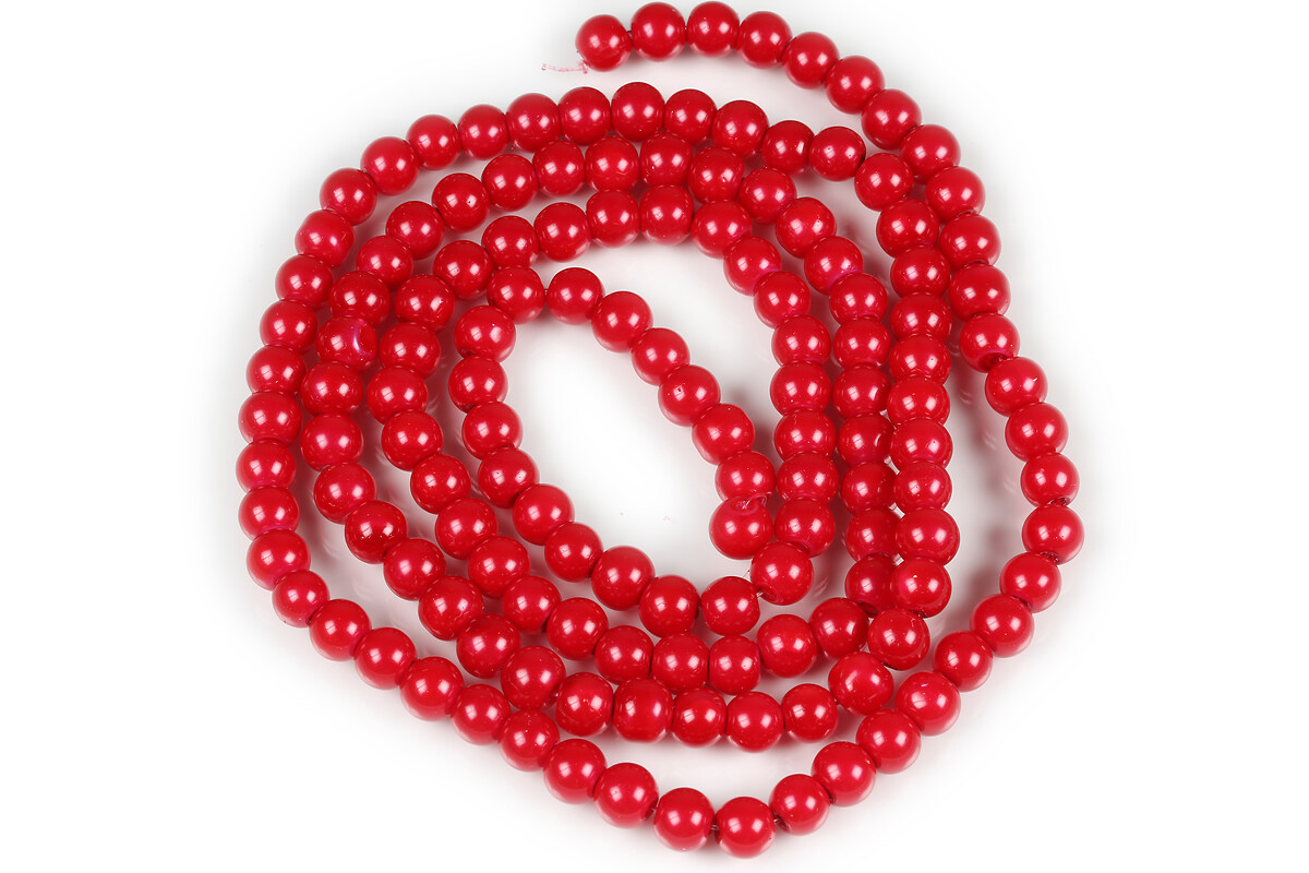 Sirag perle de sticla lucioase, sfere 6mm - rosu opac (aprox. 145 buc.)