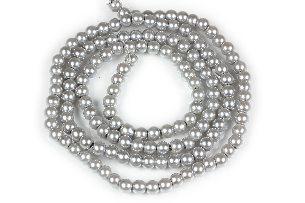 Sirag perle de sticla lucioase, sfere 6mm - gri argintiu (aprox. 145 buc.)