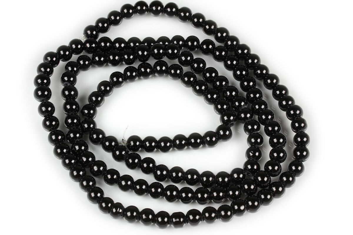 Sirag perle de sticla lucioase, sfere 6mm - negru (aprox. 145 buc.)