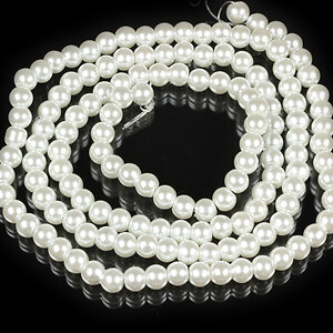 Sirag perle de sticla lucioase, sfere 6mm - alb (aprox. 145 buc.)