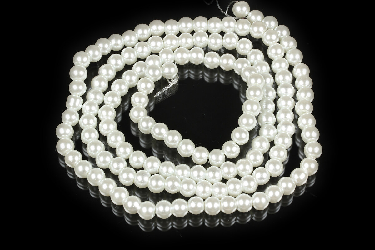 Sirag perle de sticla lucioase, sfere 6mm - alb (aprox. 145 buc.)