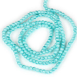 Sirag perle de sticla lucioase, sfere 4mm - albastru cyan (aprox. 210 buc.)