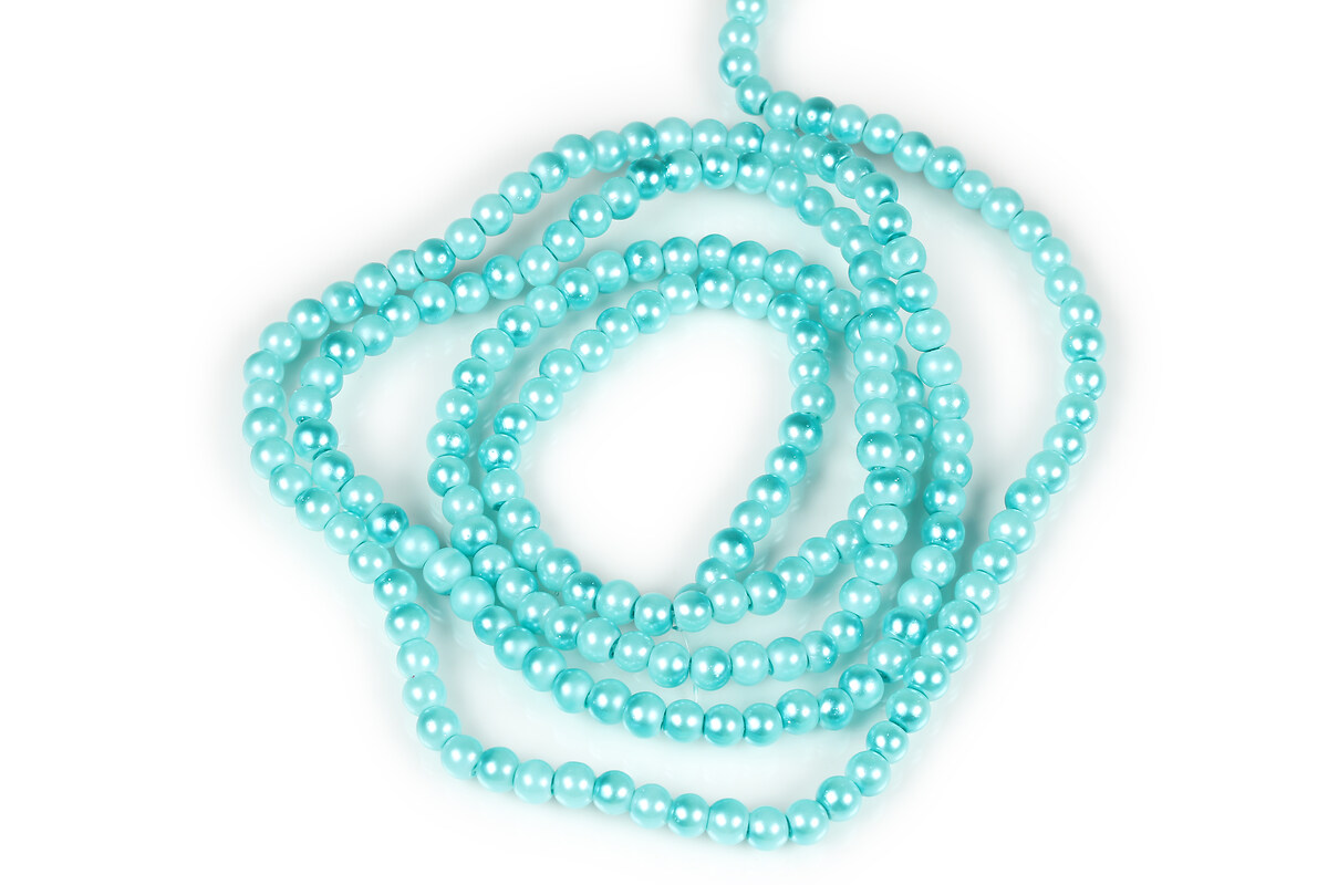 Sirag perle de sticla lucioase, sfere 4mm - albastru cyan (aprox. 210 buc.)