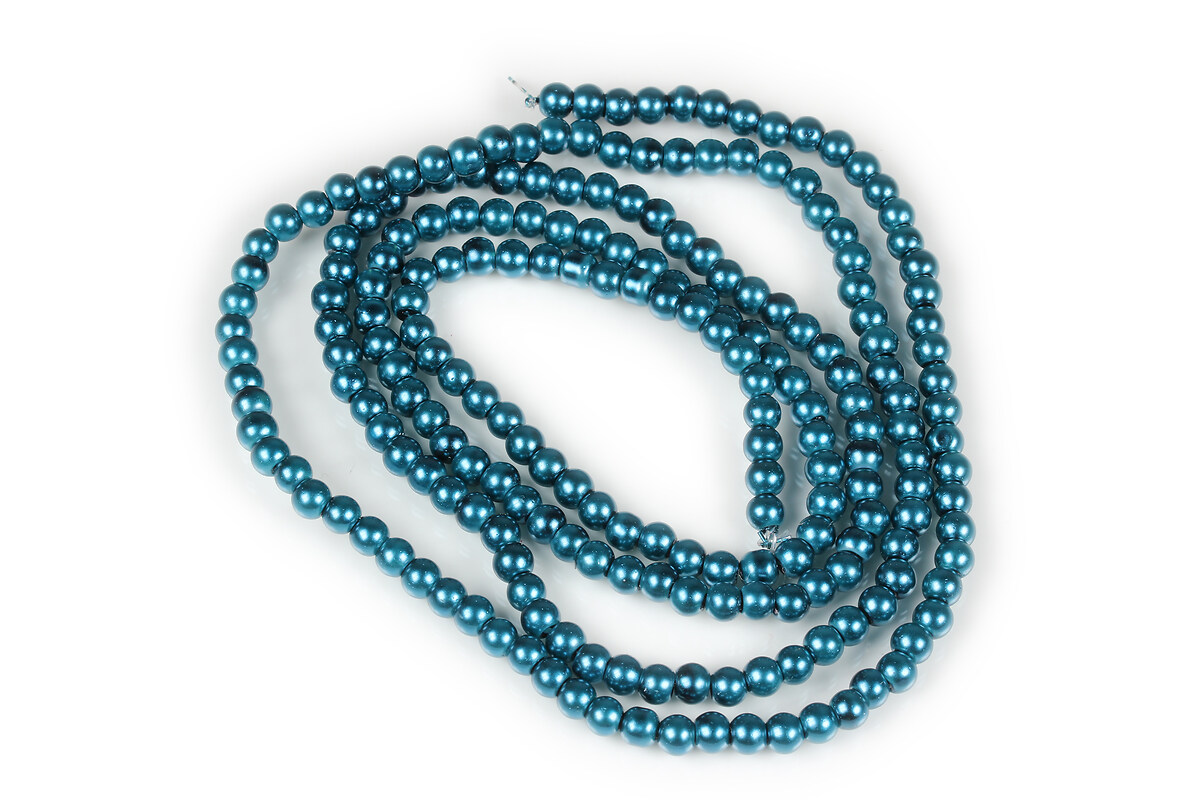 Sirag perle de sticla lucioase, sfere 4mm - albastru cadet (aprox. 210 buc.)