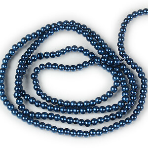 Sirag perle de sticla lucioase, sfere 4mm - albastru inchis (aprox. 210 buc.)