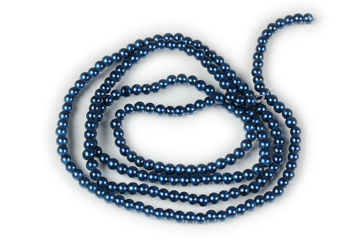 Sirag perle de sticla lucioase, sfere 4mm - albastru inchis (aprox. 210 buc.)