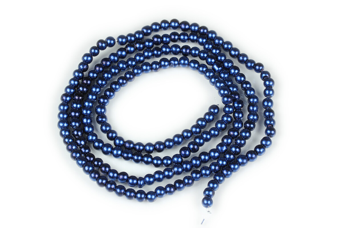 Sirag perle de sticla lucioase, sfere 4mm - albastru cobalt (aprox. 210 buc.)