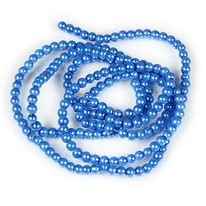 Sirag perle de sticla lucioase, sfere 4mm - albastru safir (aprox. 210 buc.)