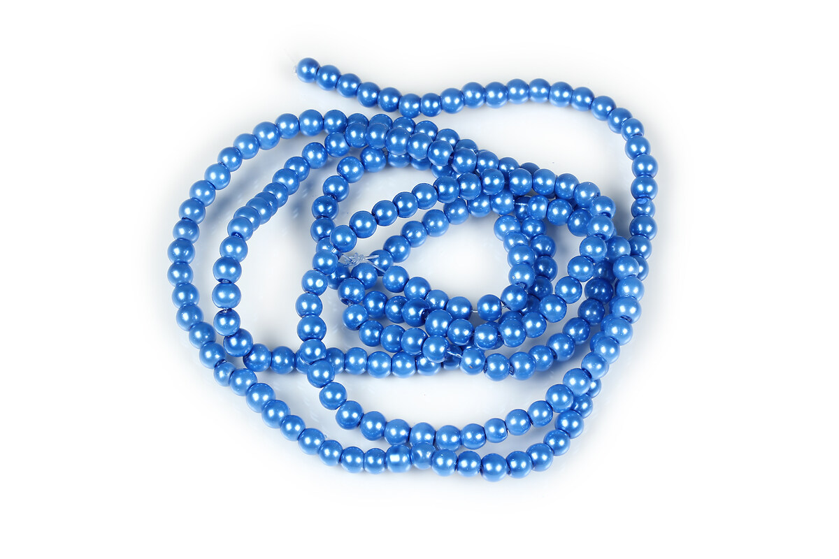 Sirag perle de sticla lucioase, sfere 4mm - albastru safir (aprox. 210 buc.)
