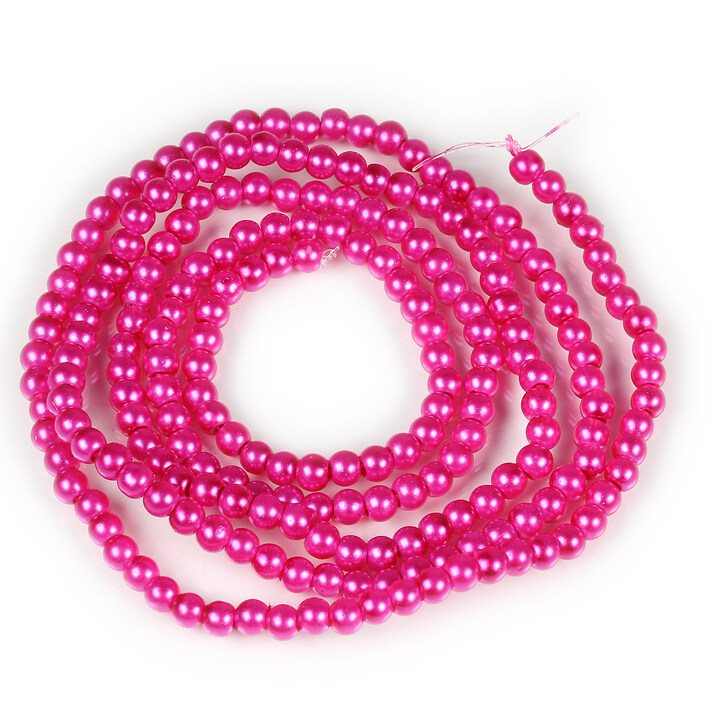 Sirag perle de sticla lucioase, sfere 4mm - roz fucsia (aprox. 210 buc.)