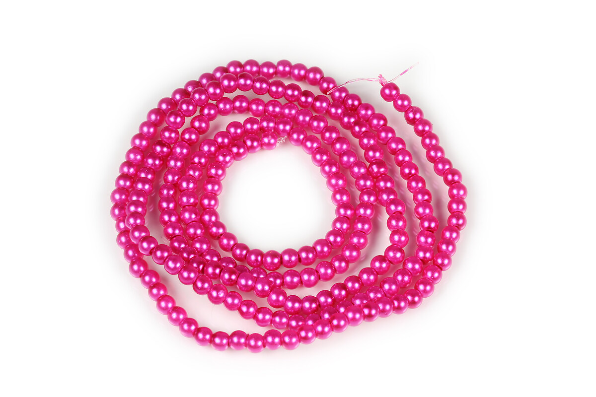 Sirag perle de sticla lucioase, sfere 4mm - roz fucsia (aprox. 210 buc.)