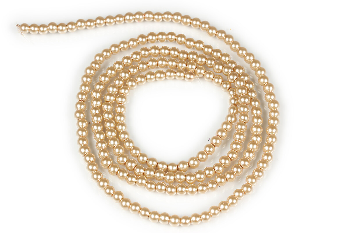 Sirag perle de sticla lucioase, sfere 4mm - auriu deschis (aprox. 210 buc.)
