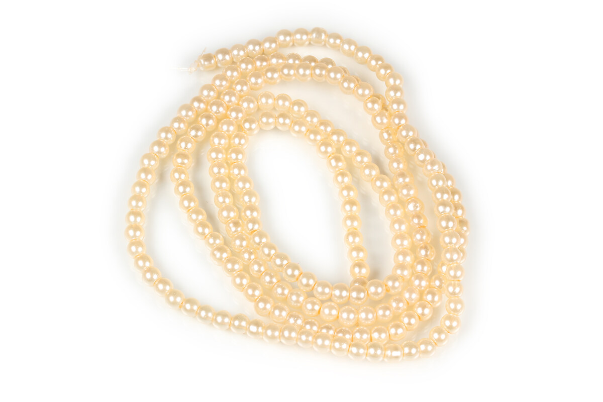 Sirag perle de sticla lucioase, sfere 4mm - crem (aprox. 210 buc.)