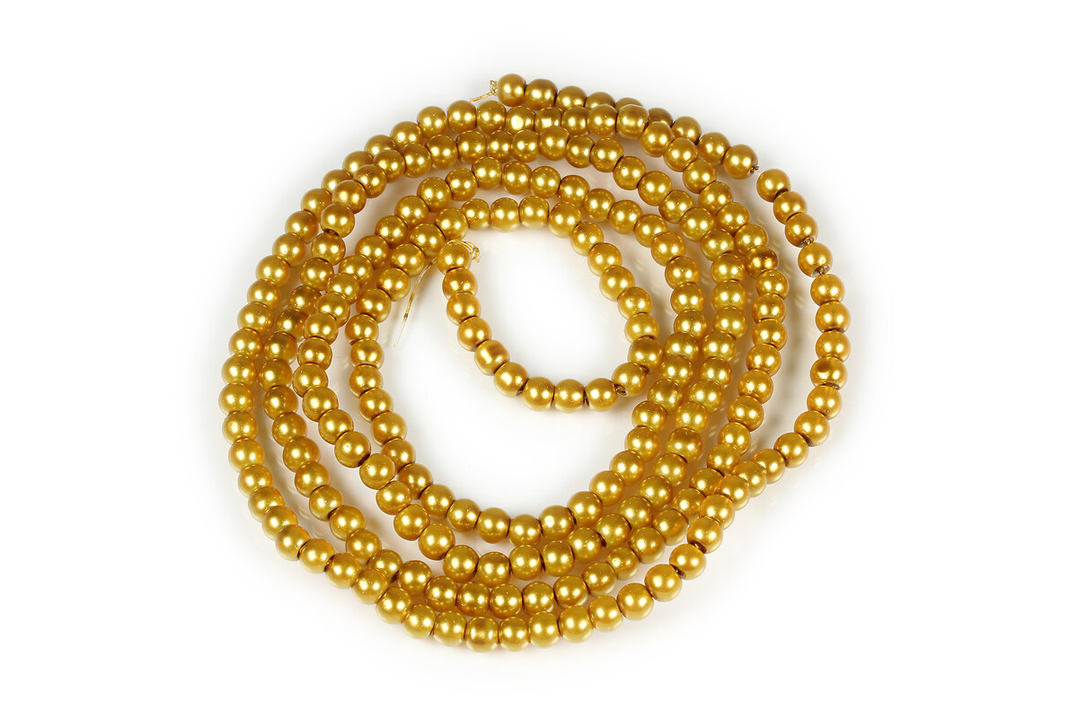 Sirag perle de sticla lucioase, sfere 4mm - auriu inchis (aprox. 210 buc.)