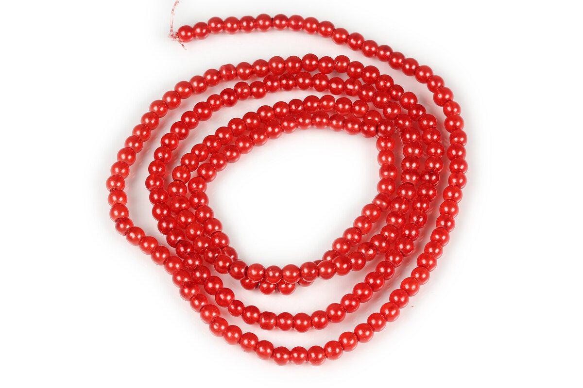 Sirag perle de sticla lucioase, sfere 4mm - rosu corai (aprox. 210 buc.)