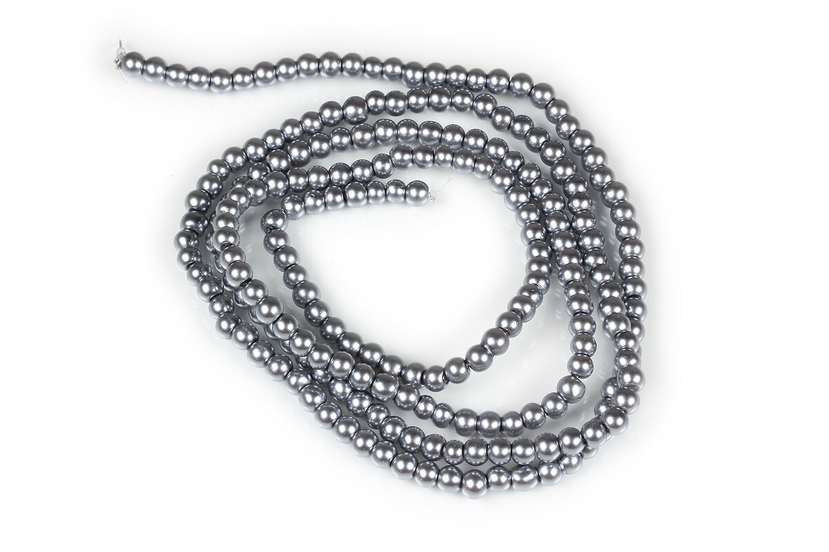 Sirag perle de sticla lucioase, sfere 4mm - gri argintiu inchis (aprox. 210 buc.)