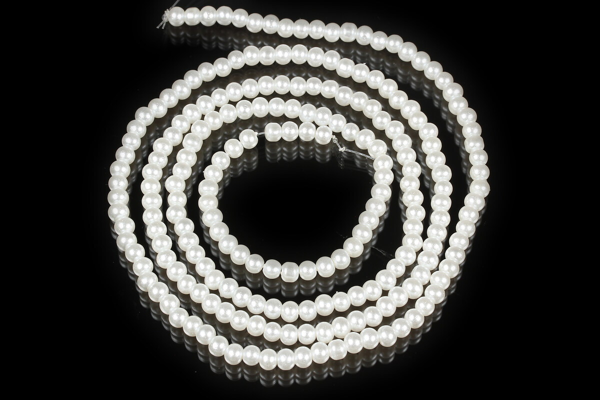 Sirag perle de sticla lucioase, sfere 4mm - alb (aprox. 210 buc.)