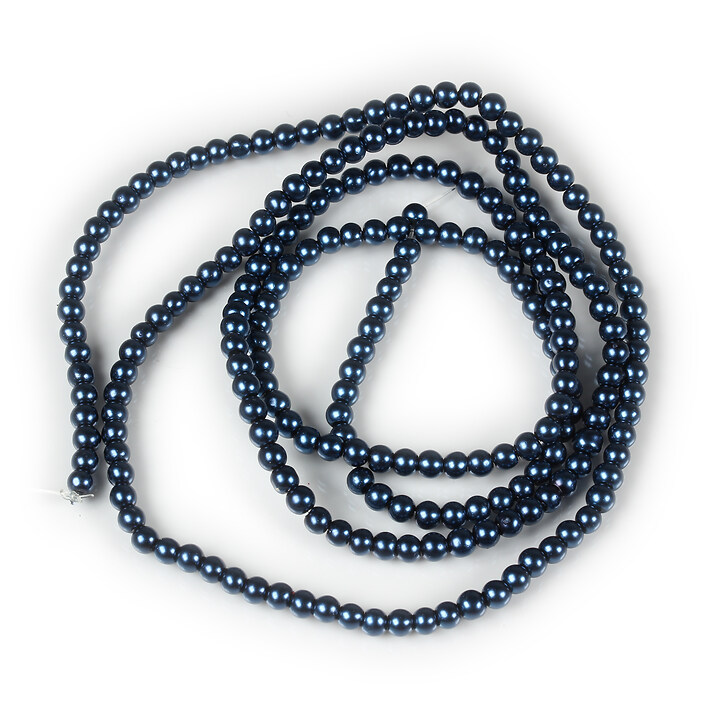 Sirag perle de sticla lucioase, sfere 3mm - albastru inchis (aprox. 190 buc.)