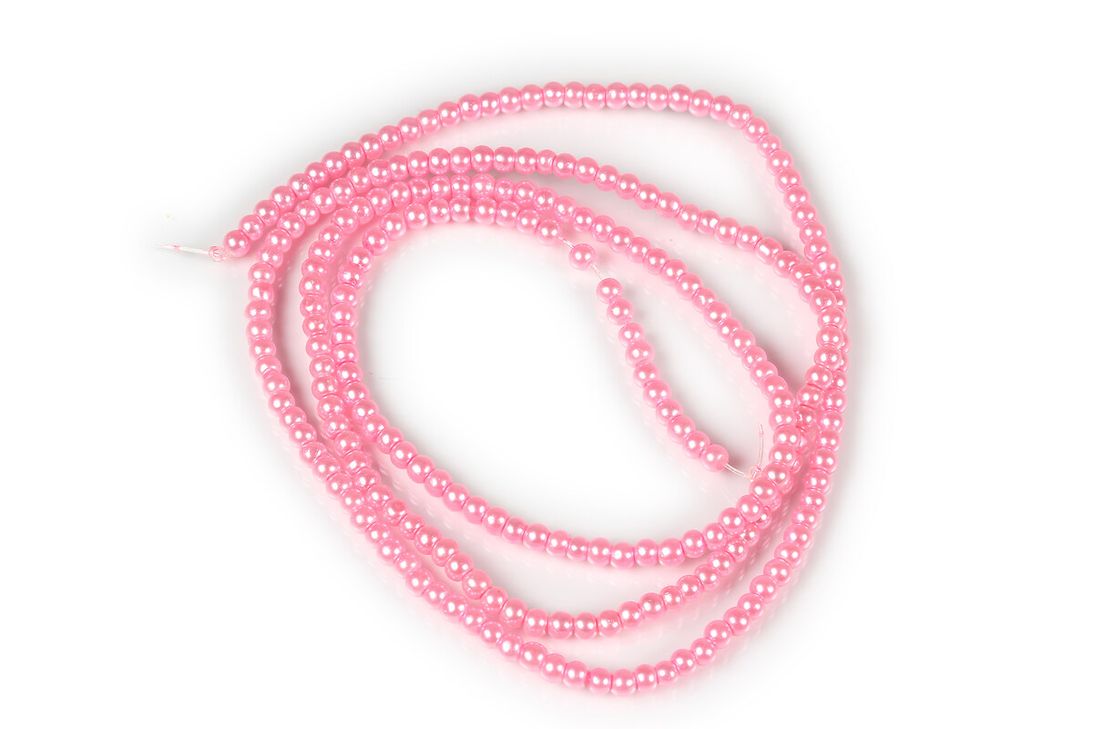 Sirag perle de sticla lucioase, sfere 3mm - roz (aprox. 190 buc.)
