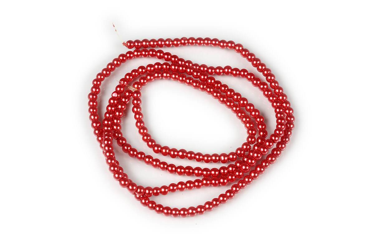 Sirag perle de sticla lucioase, sfere 3mm - rosu corai (aprox. 190 buc.)
