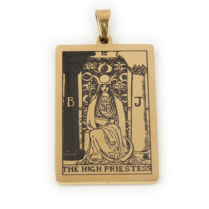 Pandantiv otel inoxidabil 304, auriu, Tarot, 40x24mm - The High Priestess II