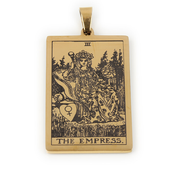 Pandantiv otel inoxidabil 304, auriu, Tarot, 40x24mm - The Empress III