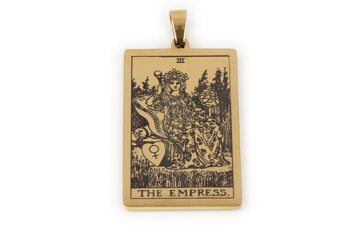 Pandantiv otel inoxidabil 304, auriu, Tarot, 40x24mm - The Empress III