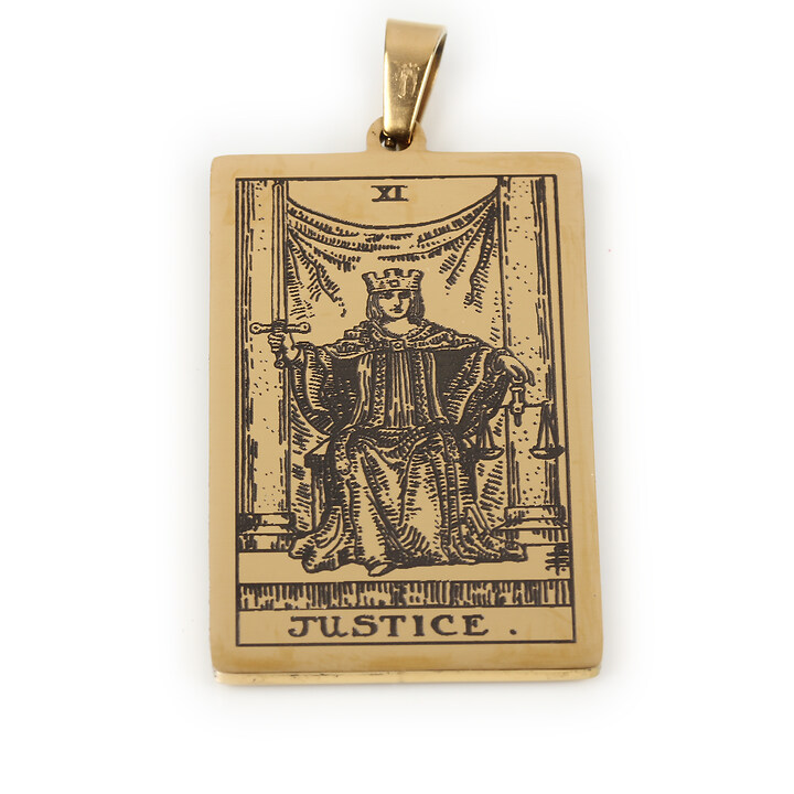 Pandantiv otel inoxidabil 304, auriu, Tarot, 40x24mm - Justice XI