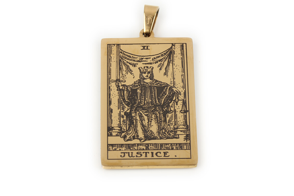 Pandantiv otel inoxidabil 304, auriu, Tarot, 40x24mm - Justice XI